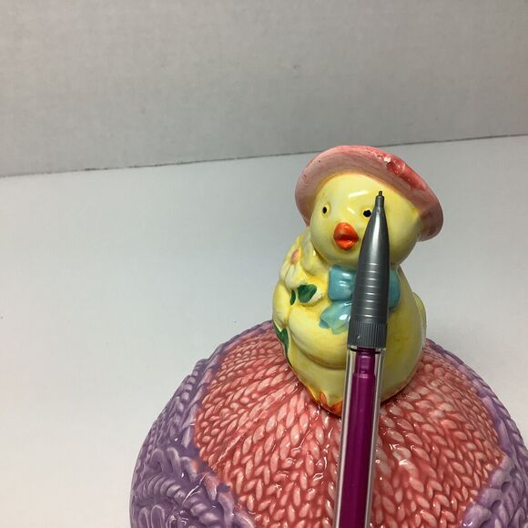 Egg Shaped Embossed Ceramic Jar with Chick on Top 10.5" x 6" - Picture 6 of 6